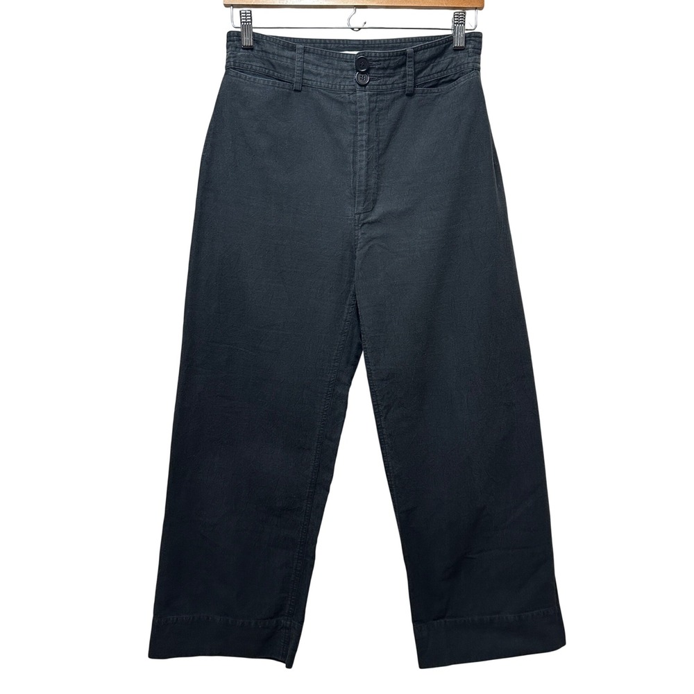 Apiece Apart Wide Leg Pants Women 4 Black High Rise Cropped Canvas Trousers